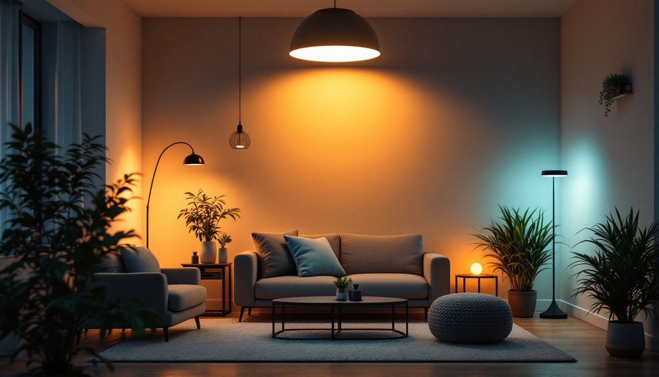 A photograph of a modern indoor space illuminated by various stylish led lights