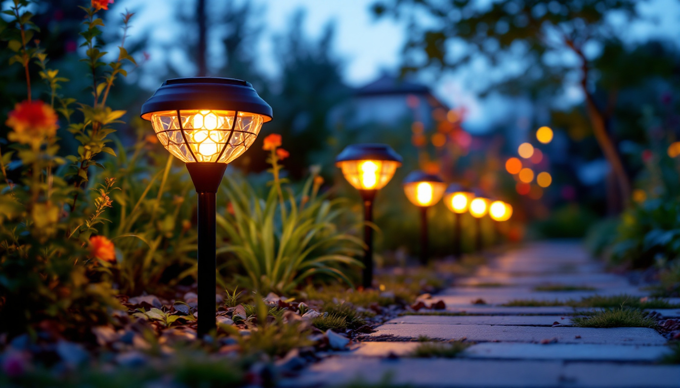A photograph of a vibrant solar light installation in an outdoor setting
