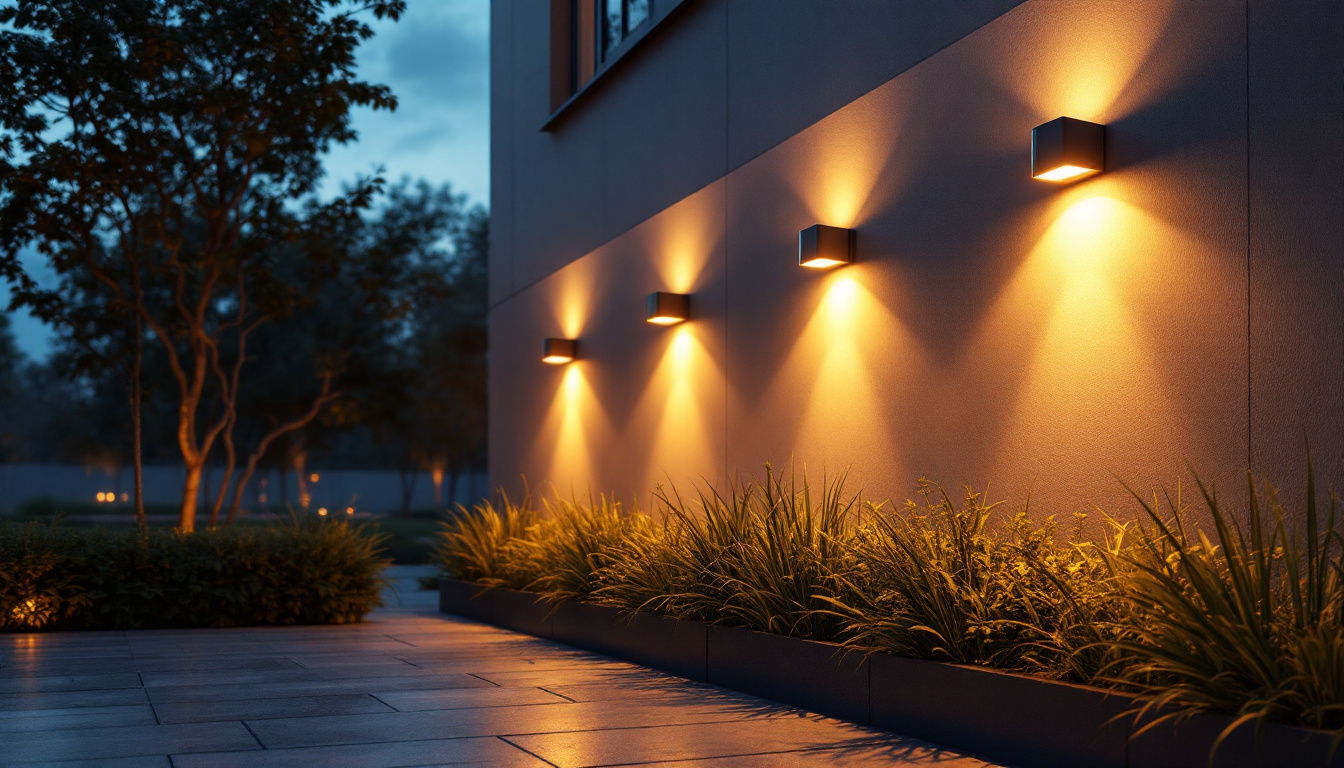 A photograph of a beautifully illuminated outdoor space showcasing led wall pack lights installed on a building or wall