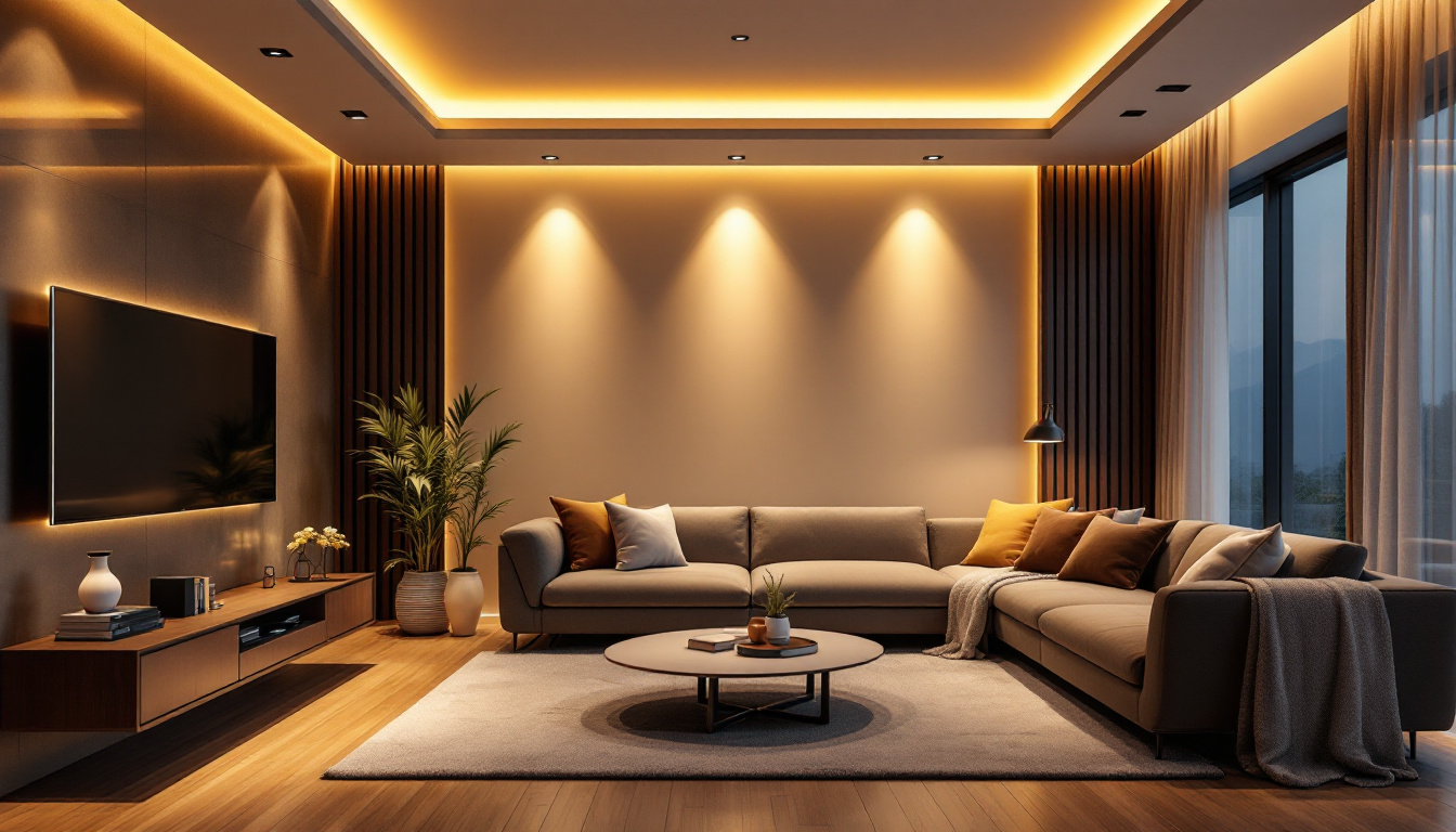 A photograph of a modern living space featuring stylish recessed led spotlights
