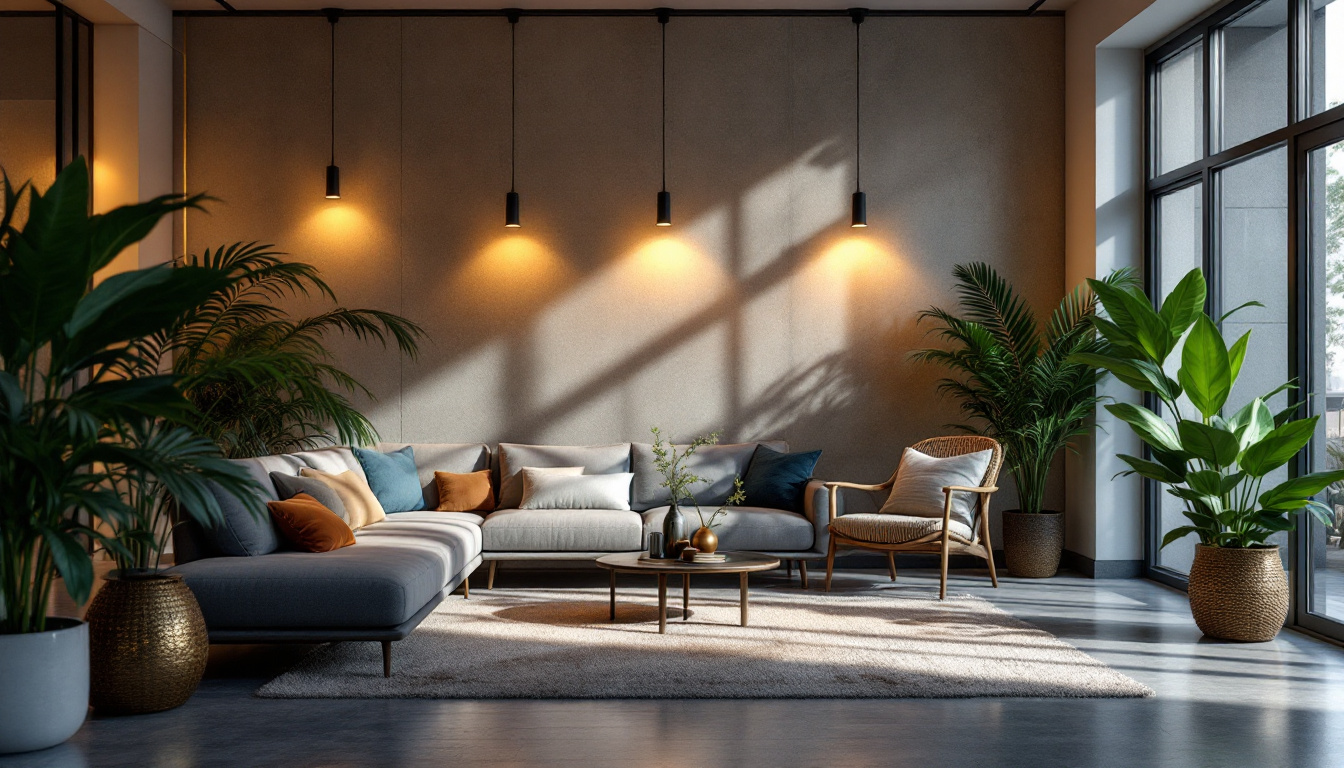 A photograph of a beautifully designed interior space illuminated by type t light fixtures