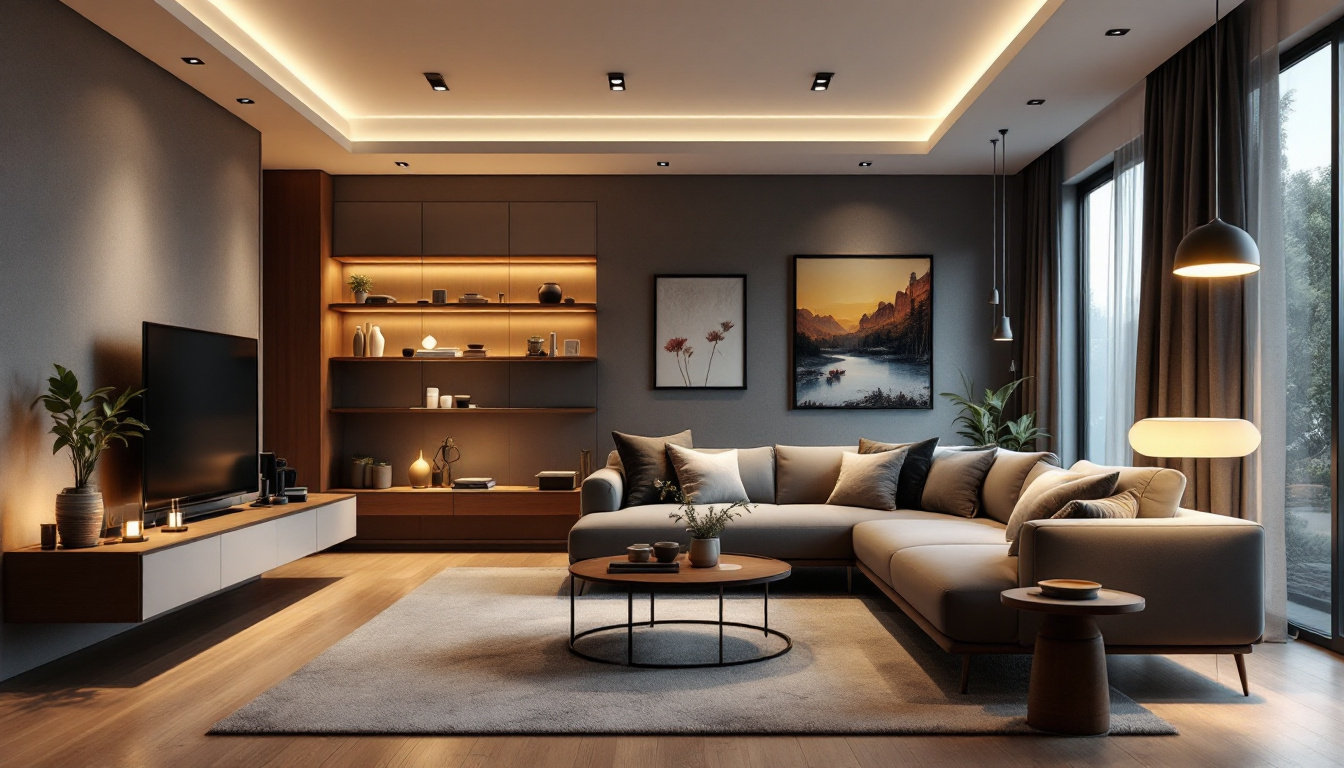 A photograph of a modern living space featuring sleek led replacement can lights in action