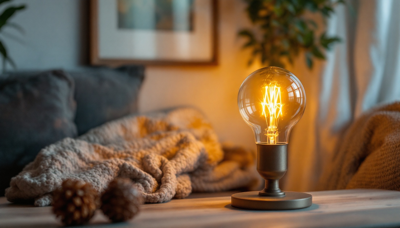 A photograph of a beautifully styled room featuring a vintage led lamp as the focal point