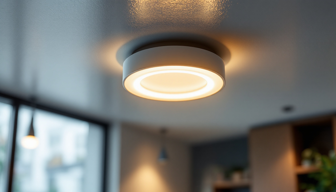 A photograph of a close-up shot of an led can light installed in a modern ceiling