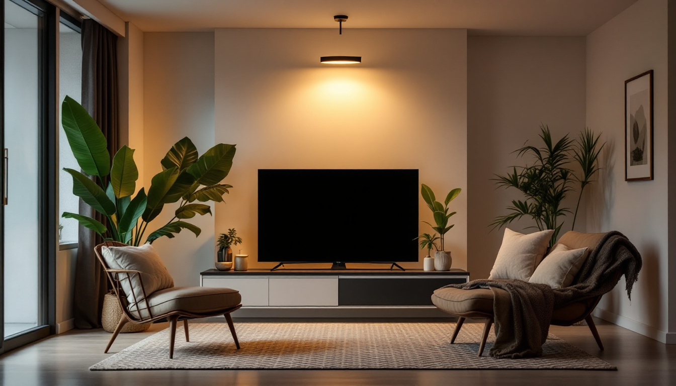A photograph of capture a photograph of a modern living space showcasing replacement can lights in action