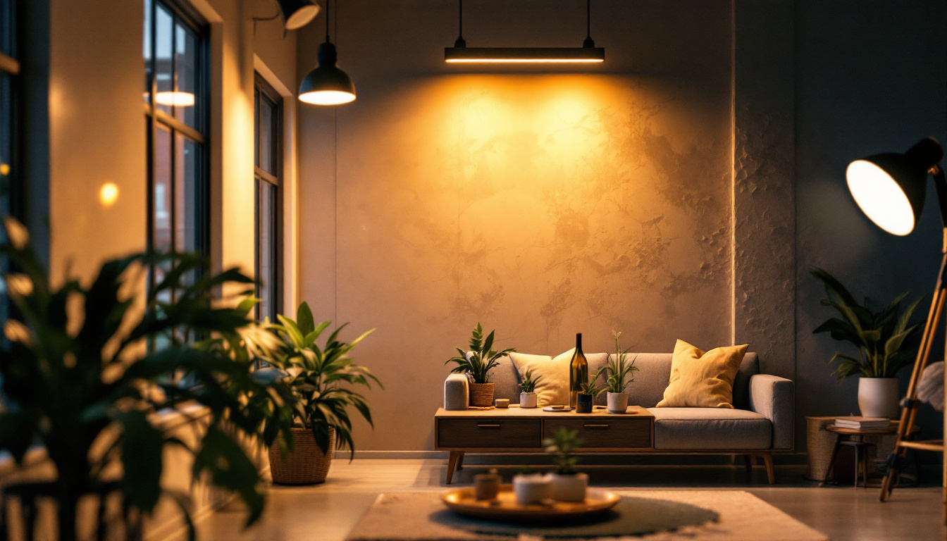 A photograph of a well-lit interior space featuring various styles of four-foot led light fixtures in use