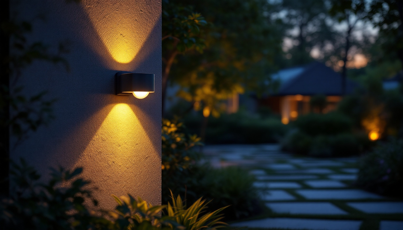 A photograph of capture a photograph of an outdoor light sensor light elegantly illuminating a garden or pathway at dusk