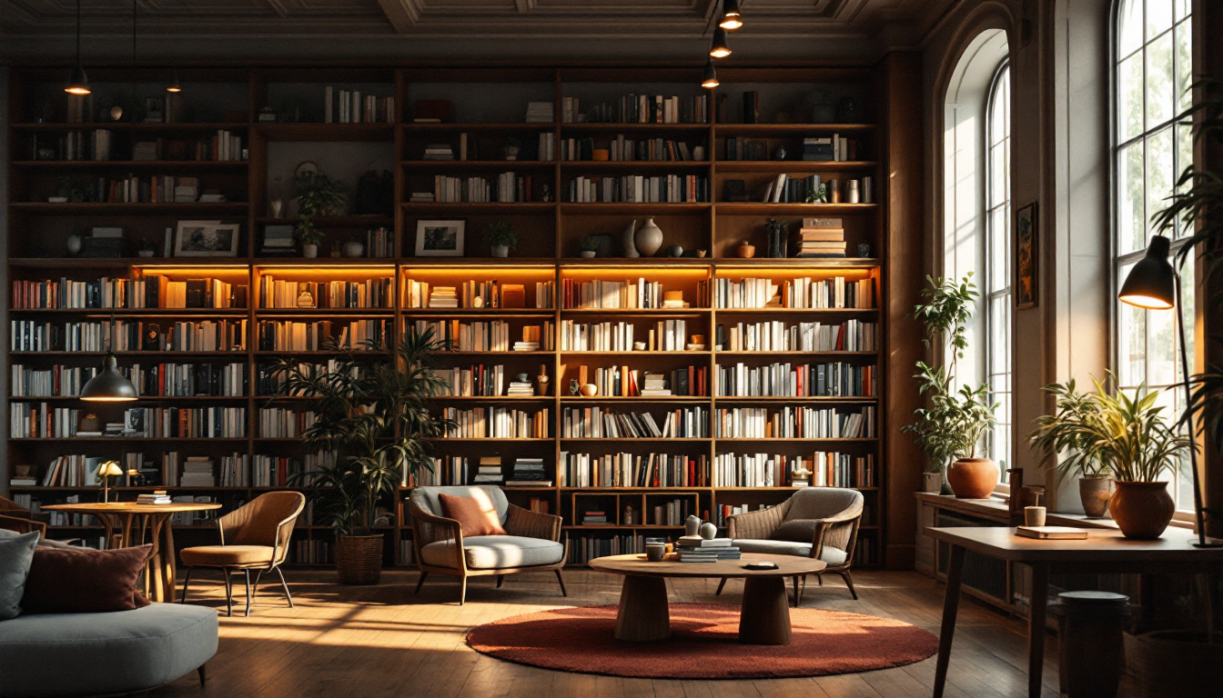 A photograph of capture a photograph of a cozy library scene