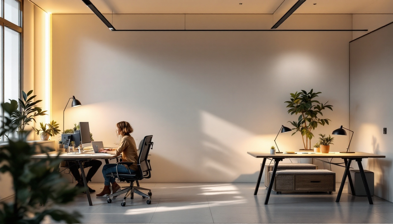 A photograph of a well-lit workspace featuring various linear led lighting options