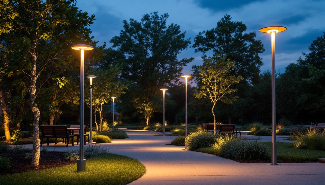 A photograph of a beautifully illuminated outdoor space at dusk