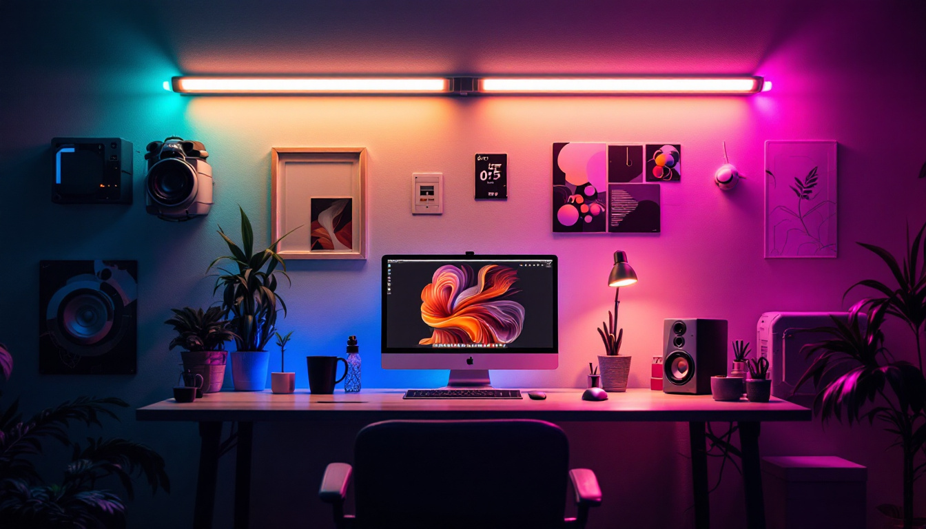 A photograph of a well-lit workspace featuring t8 led lights illuminating various objects