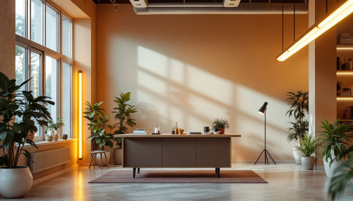 A photograph of a well-lit indoor space showcasing 4-foot fluorescent lamps in use