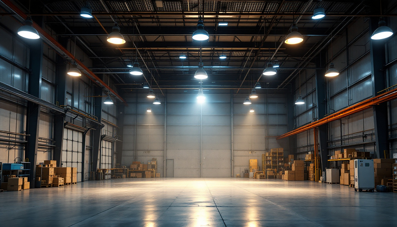 A photograph of a well-lit industrial space showcasing various high bay lighting options