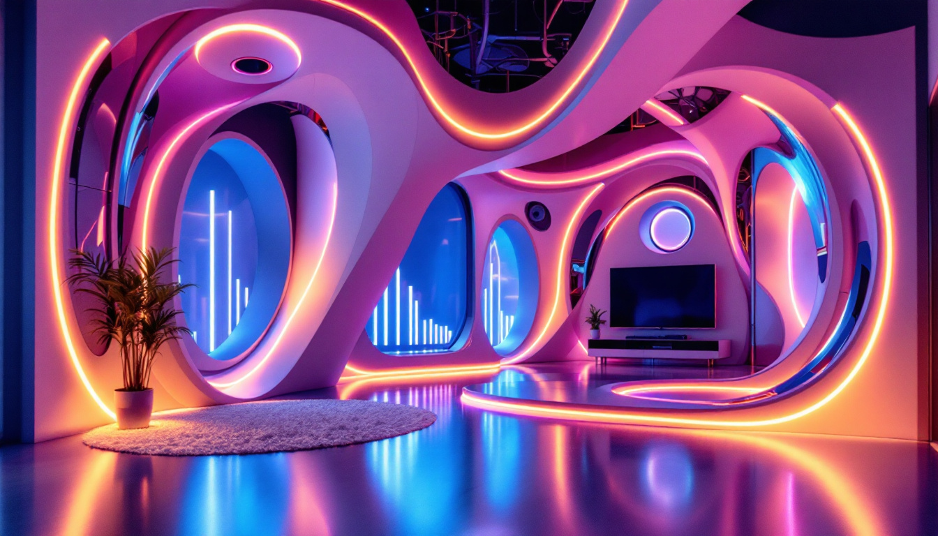 A photograph of a futuristic lighting installation that showcases bionic design elements