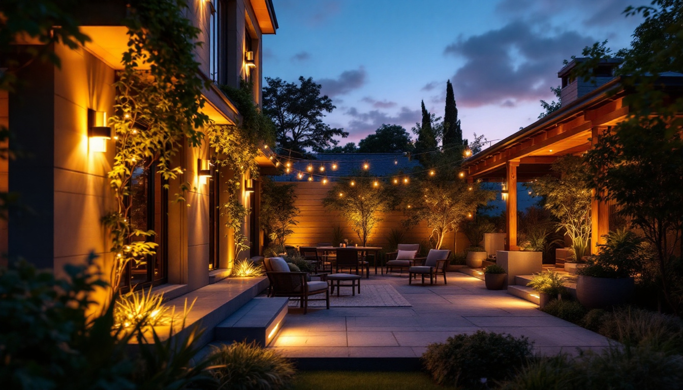A photograph of a beautifully illuminated outdoor space at dusk
