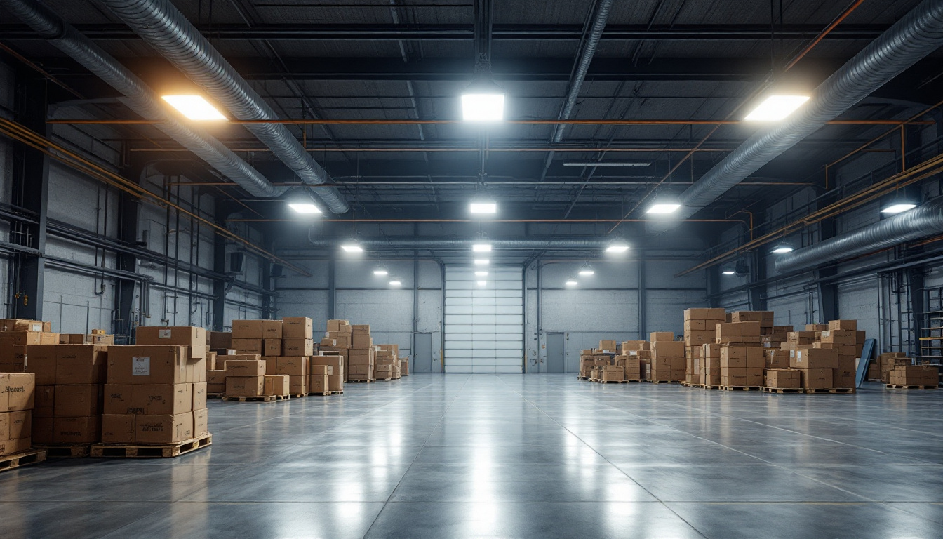 A photograph of a modern industrial space showcasing the sleek design and bright illumination of led low bay lights