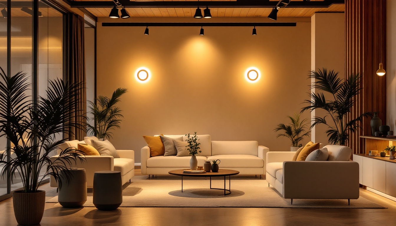 A photograph of a beautifully designed interior space showcasing various pot light trim rings in action