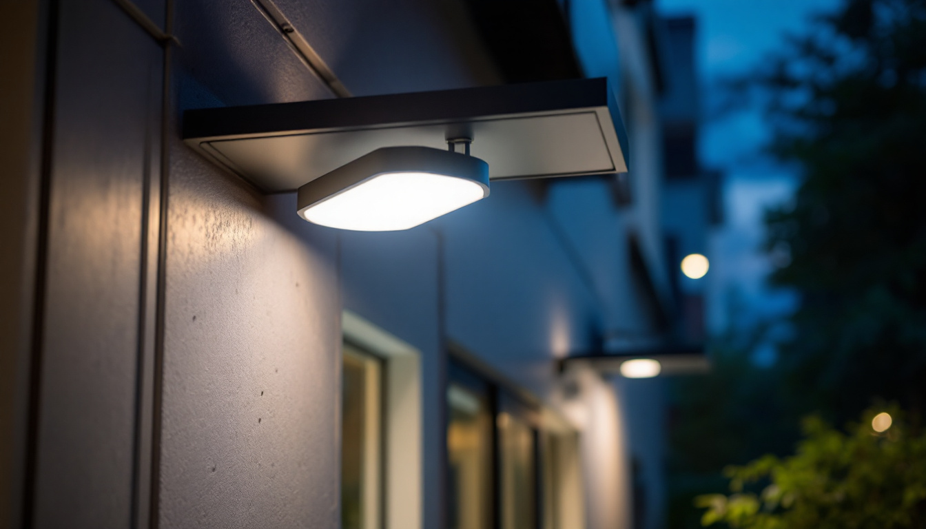 A photograph of a modern led canopy light fixture installed in a well-lit outdoor setting