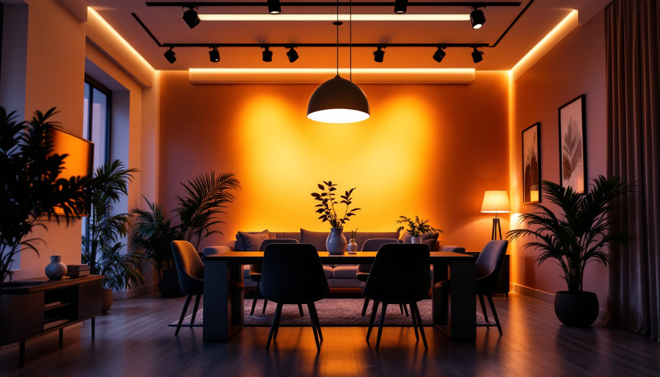 A photograph of a beautifully illuminated room featuring led high hats