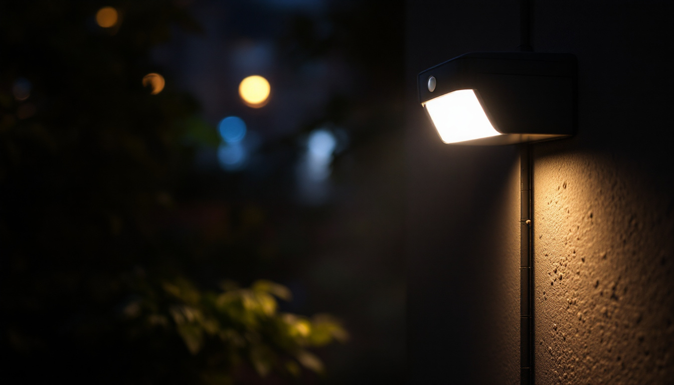 A photograph of a motion detector light in action