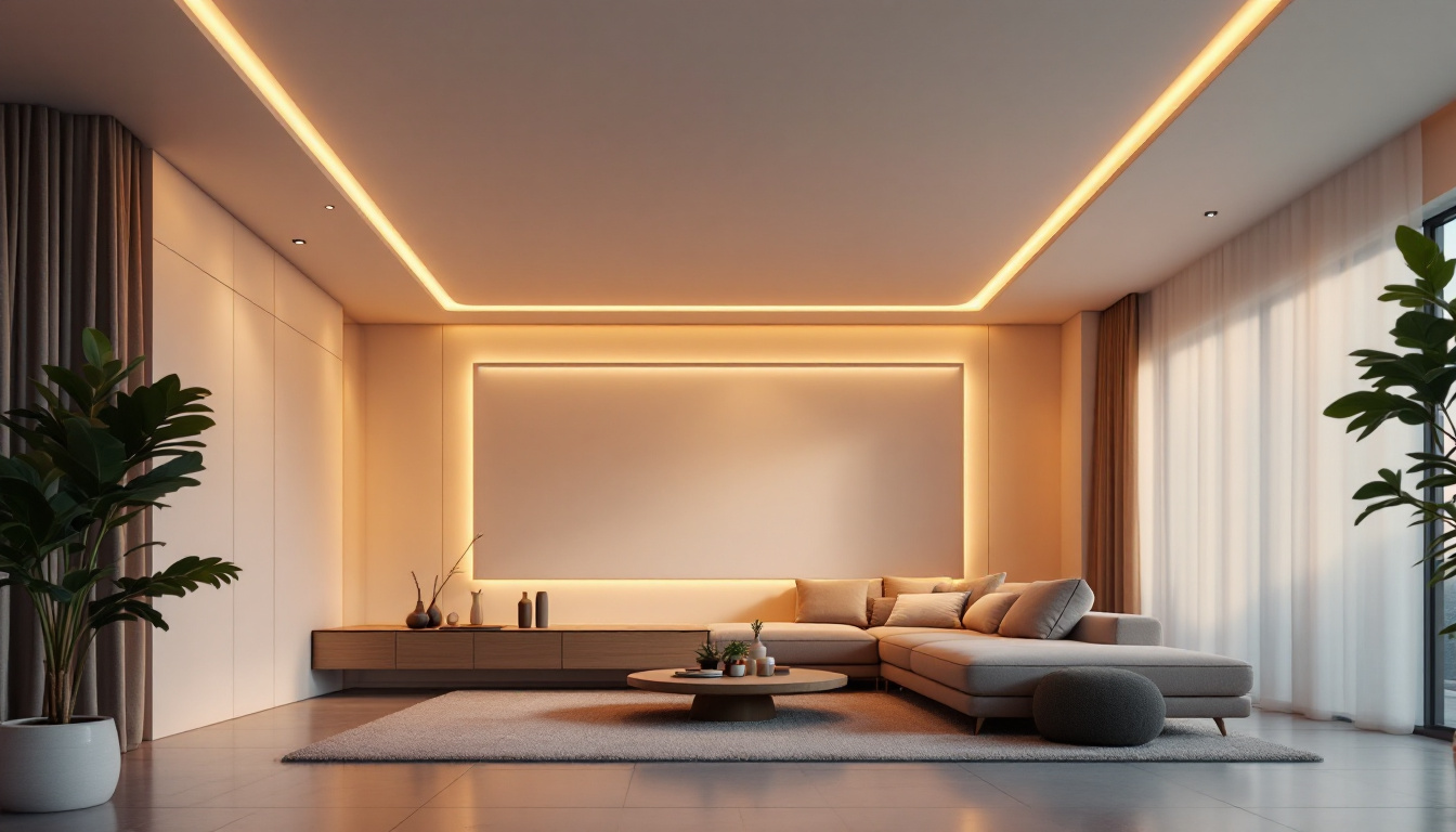 A photograph of a beautifully designed room featuring modern recessed lighting