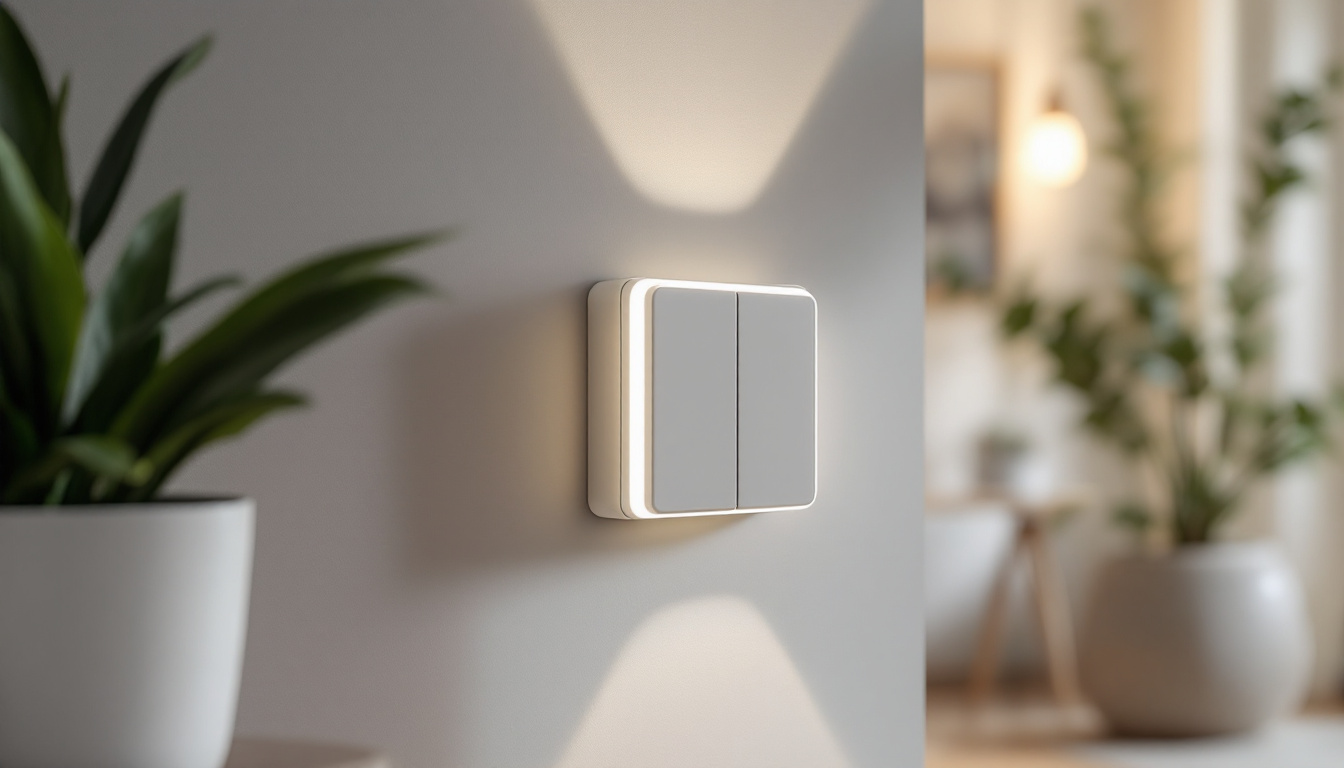 A photograph of a stylishly designed double pole lighted switch installed in a modern home setting