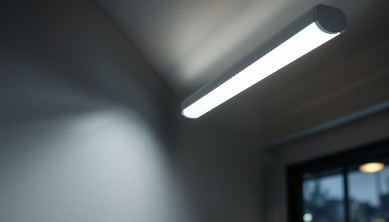 A photograph of a t8 fixture installed in a well-lit environment