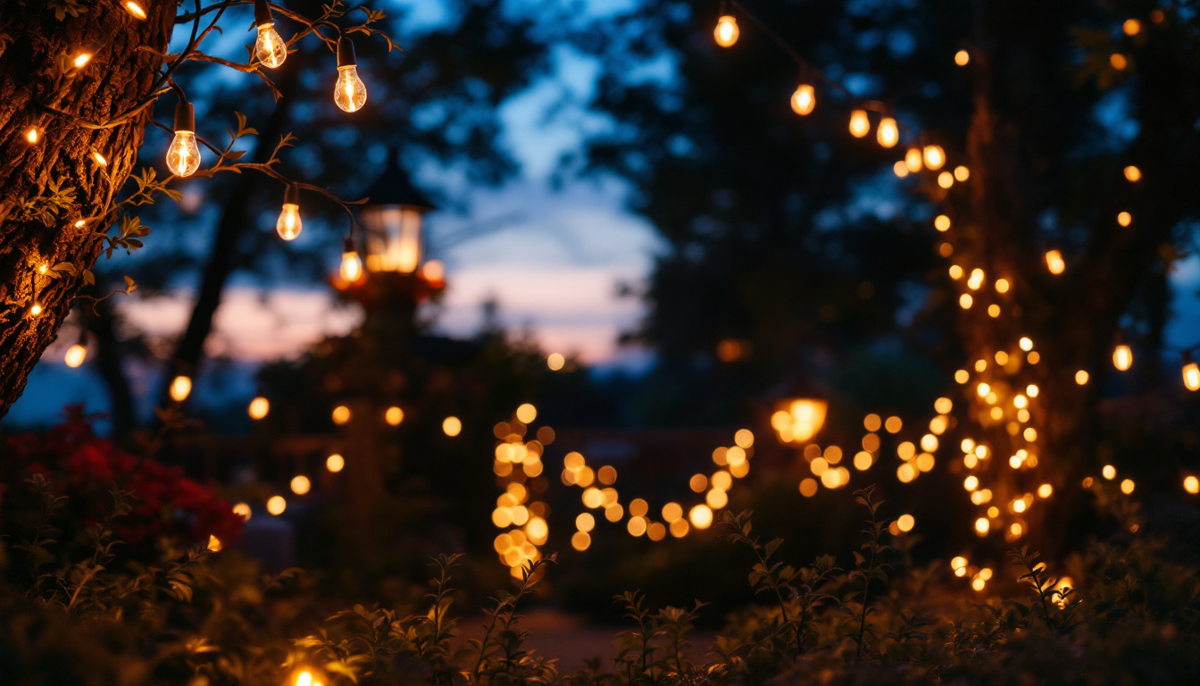 A photograph of a beautifully illuminated outdoor space adorned with led string lights