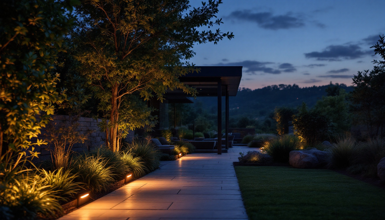 A photograph of a beautifully illuminated outdoor space featuring motion sensor led lights in action