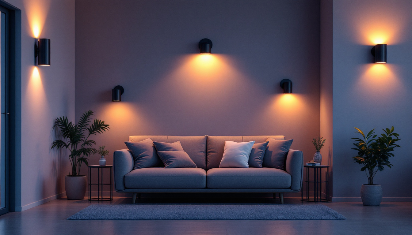 A photograph of a stylishly designed room featuring various wall-mounted led lights in different settings