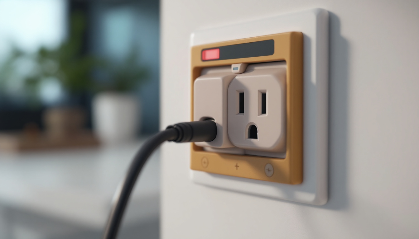 A photograph of a close-up shot of a power receptacle in a modern setting