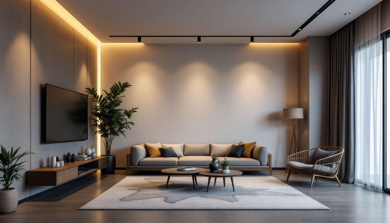 A photograph of a modern living space showcasing recessed remodel can lights in action