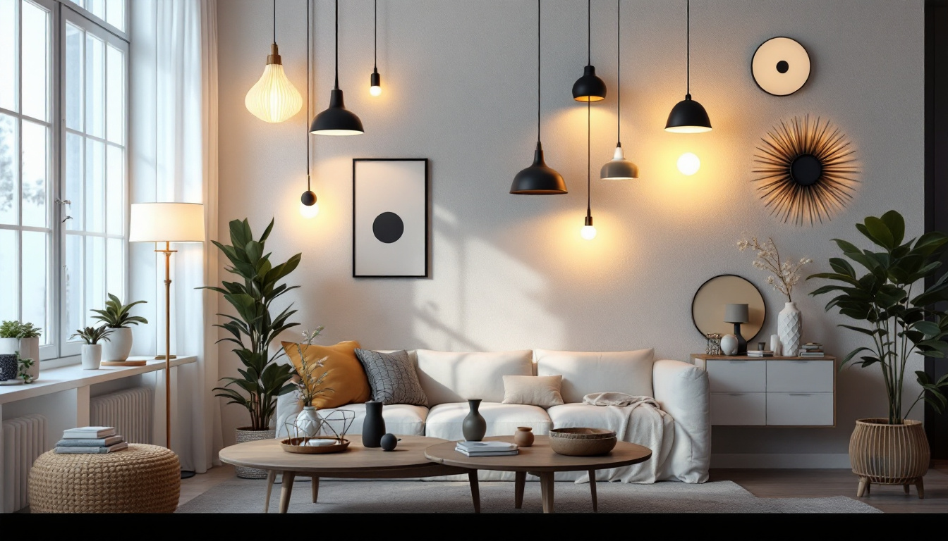 A photograph of a beautifully designed room showcasing various types of modern lighting fixtures