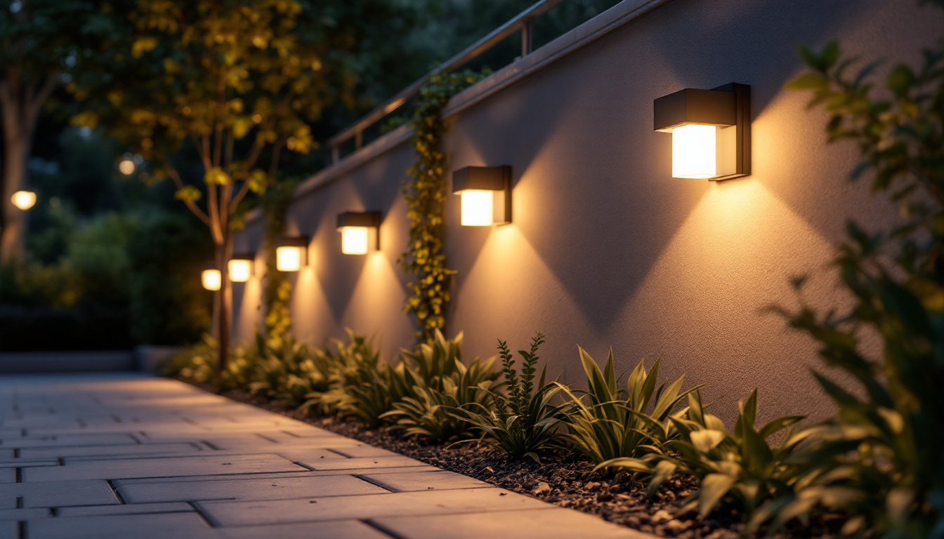A photograph of a beautifully illuminated outdoor wall adorned with stylish solar lights