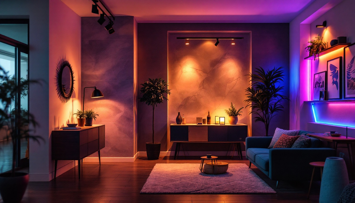 A photograph of a beautifully lit room featuring modern rail lights that highlight key design elements