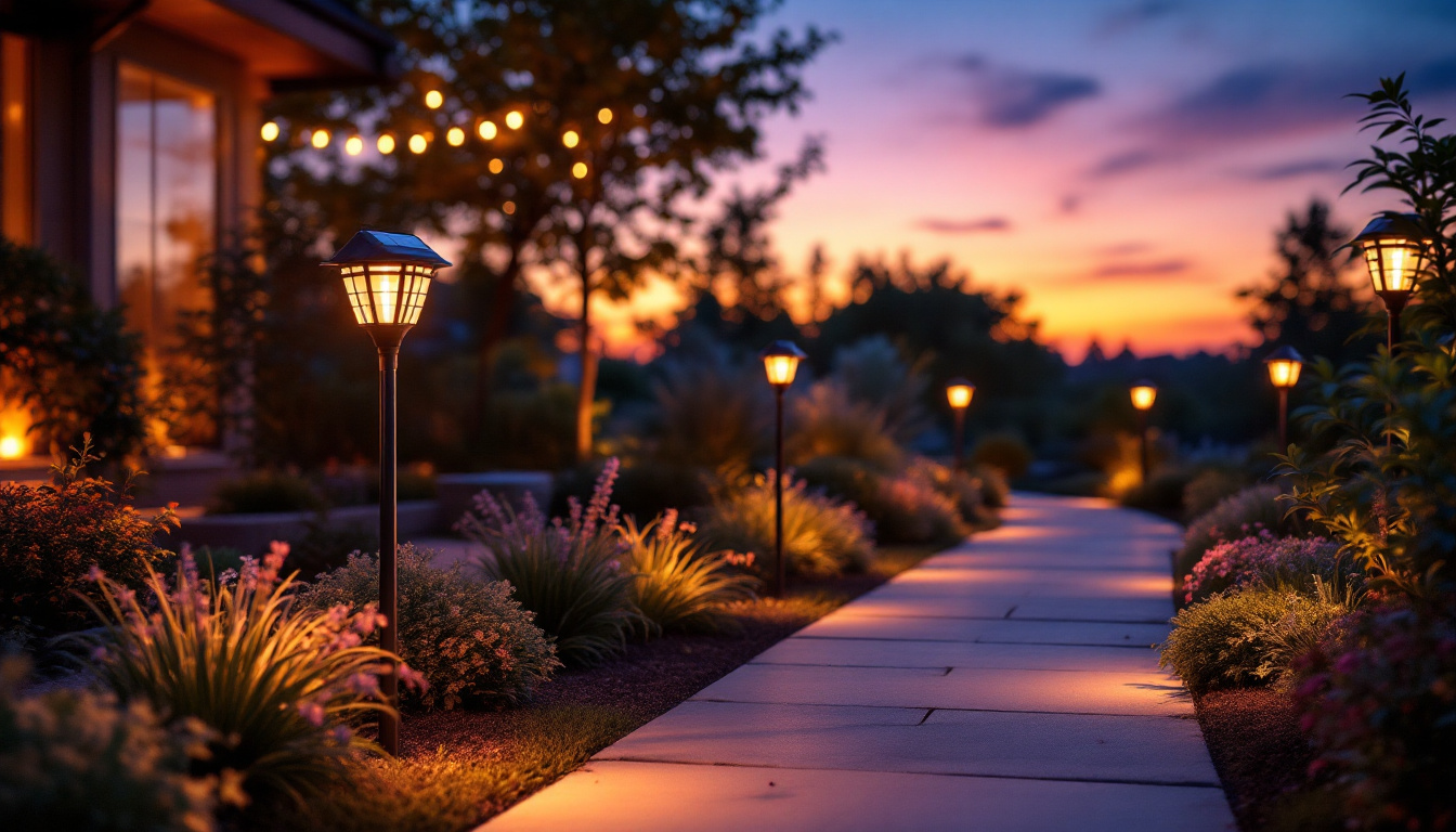 A photograph of a beautifully illuminated outdoor space at dusk