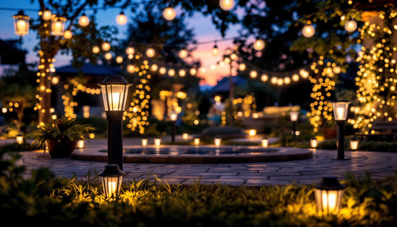 A photograph of a beautifully illuminated outdoor space at dusk