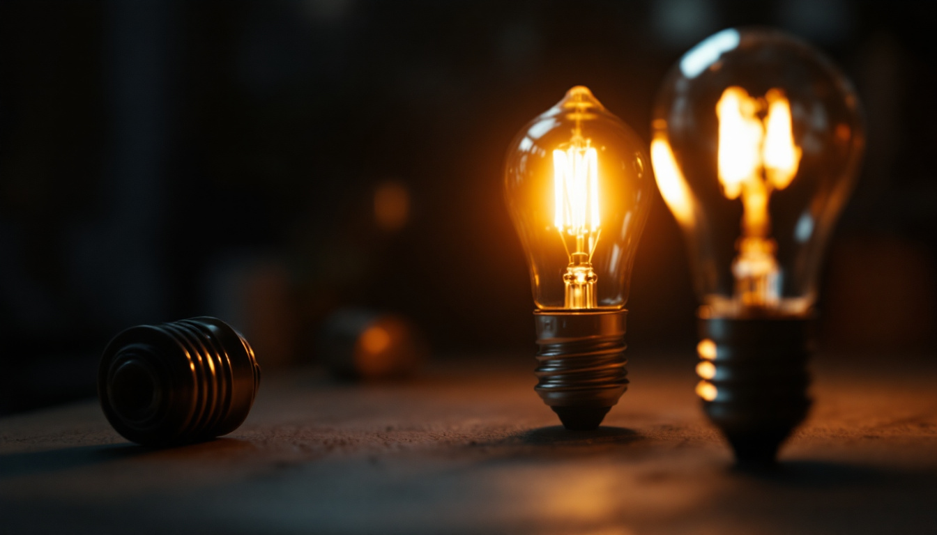 A photograph of a close-up shot of various light bulb connection types
