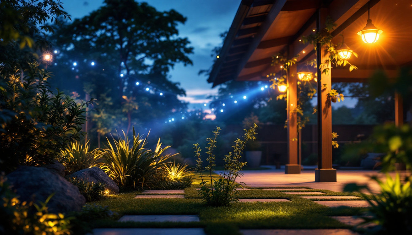 A photograph of a beautifully illuminated outdoor space featuring led flood lights