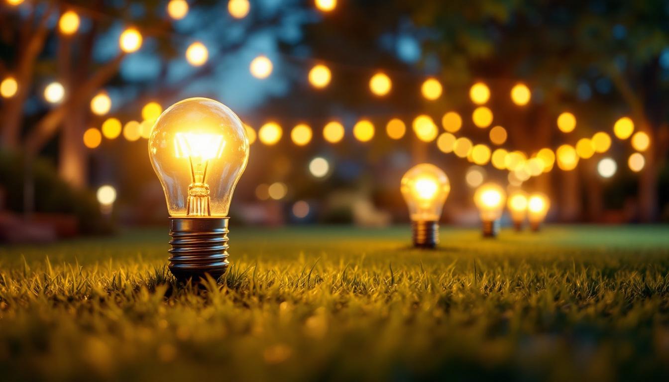 A photograph of a vibrant outdoor scene illuminated by flood lamp bulbs