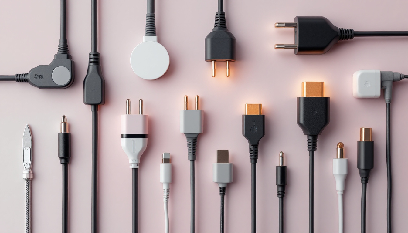 A photograph of a selection of various cord plugs displayed on a clean