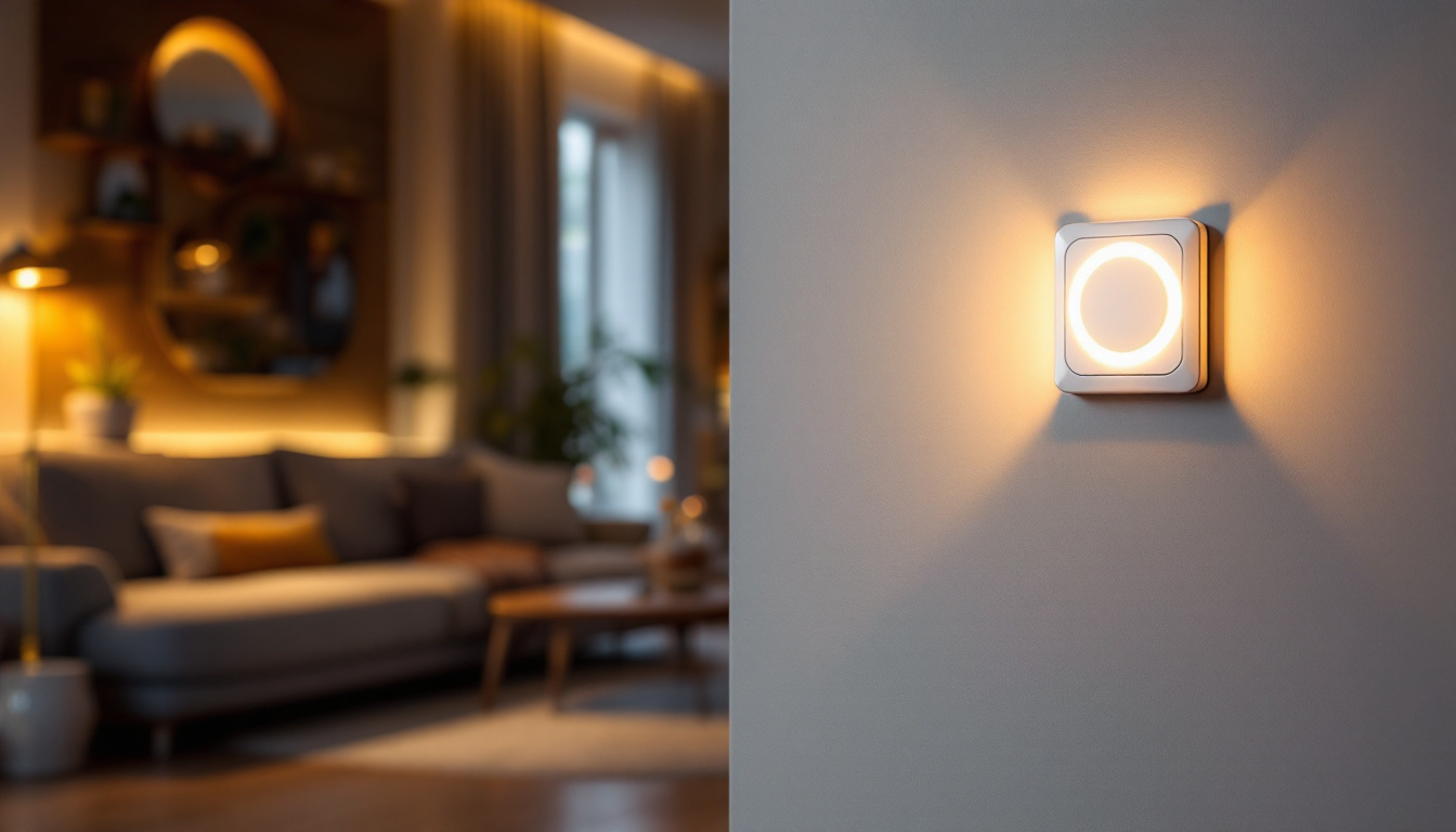 A photograph of a beautifully designed living space featuring a stylish led dimmer switch in action