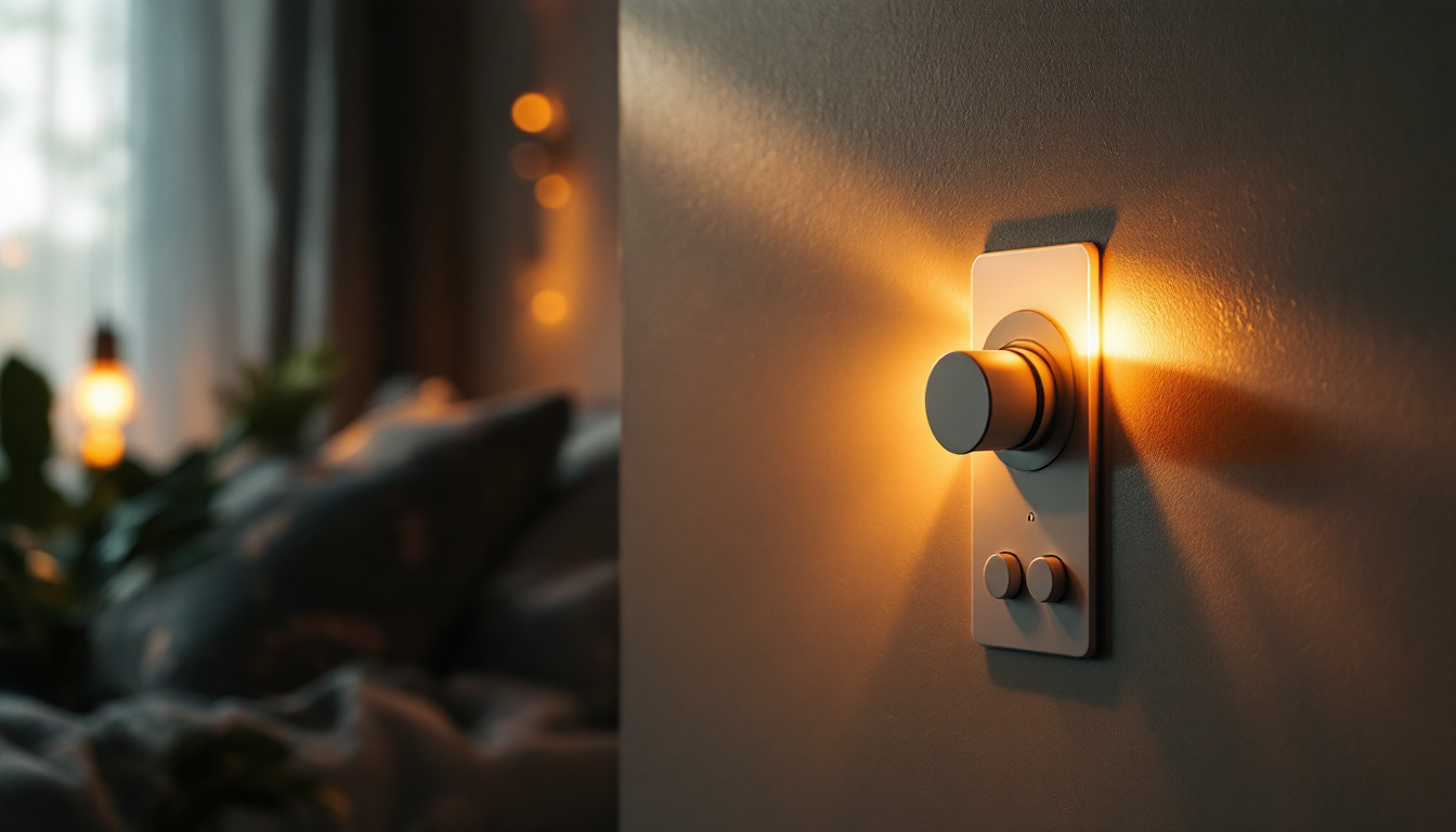 A photograph of a stylish lamp with a dimmer switch in a cozy