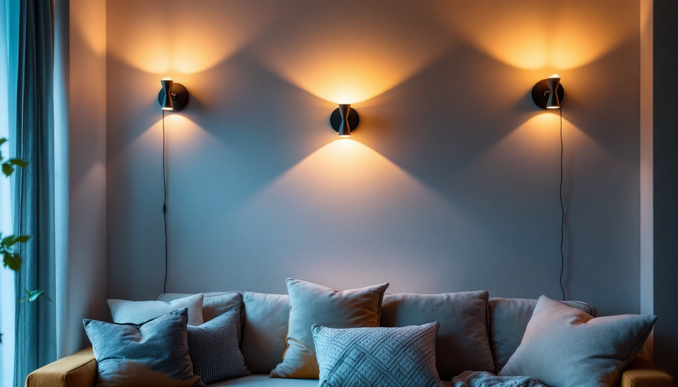 A photograph of a stylishly designed interior featuring a variety of wall lamp fixtures that enhance the ambiance