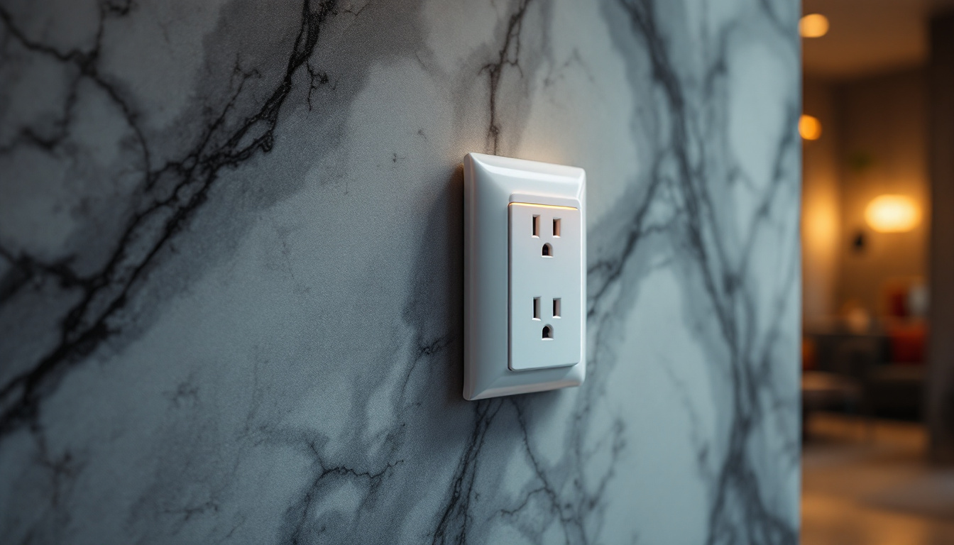 A photograph of a beautifully designed switch with an outlet integrated into a stylish interior setting