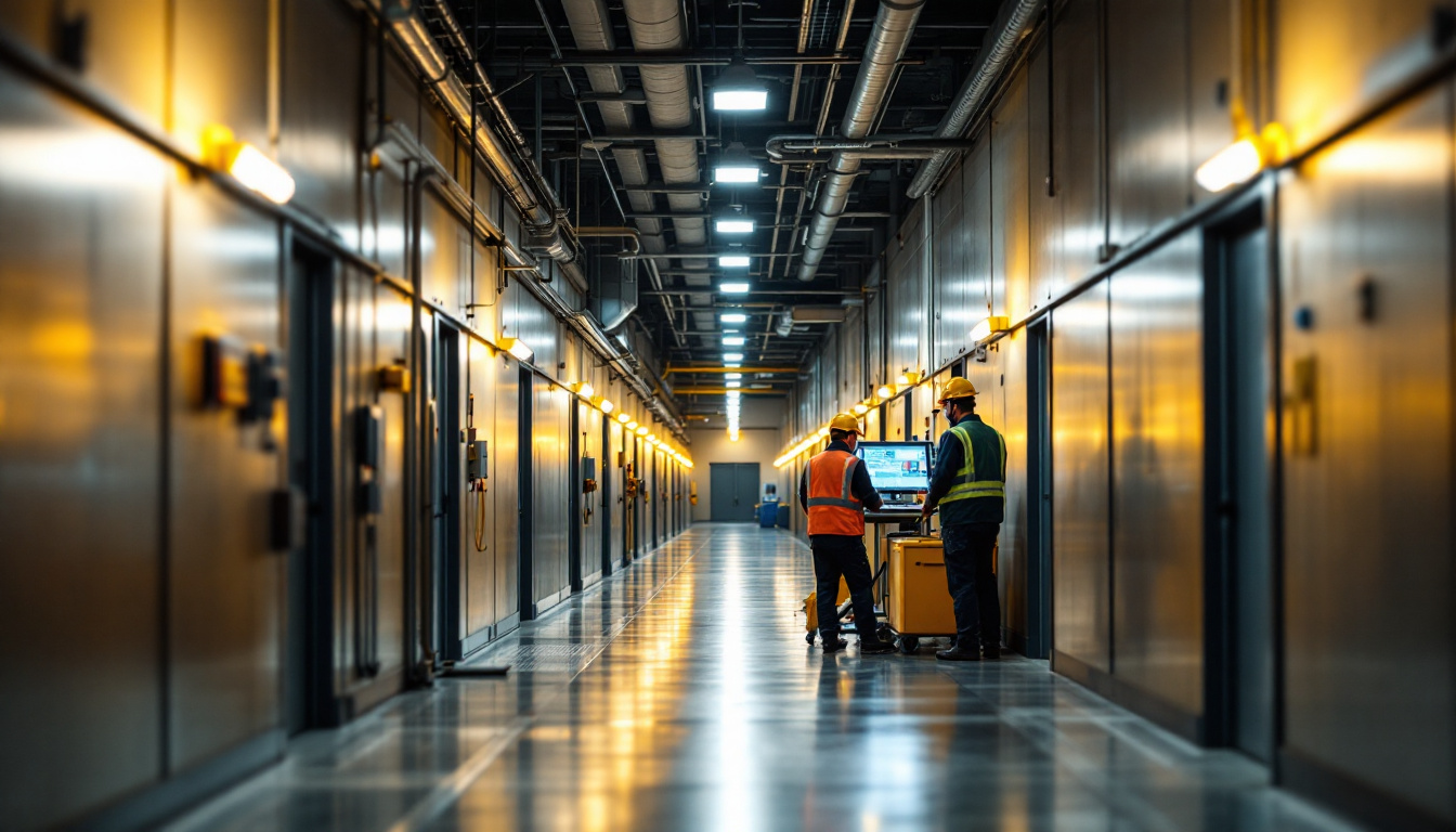 A photograph of a well-lit industrial hallway featuring modern