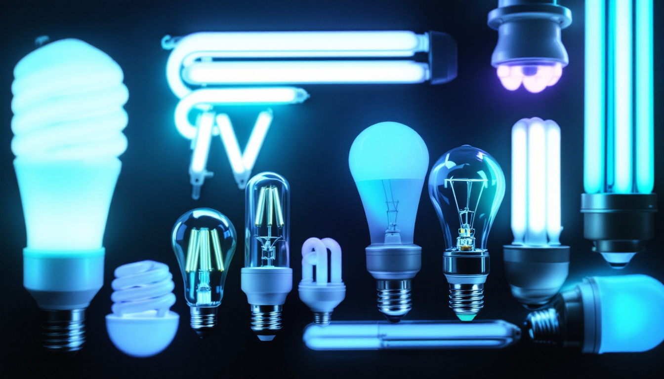 A photograph of capture a photograph of various fluorescent lamp sizes arranged aesthetically