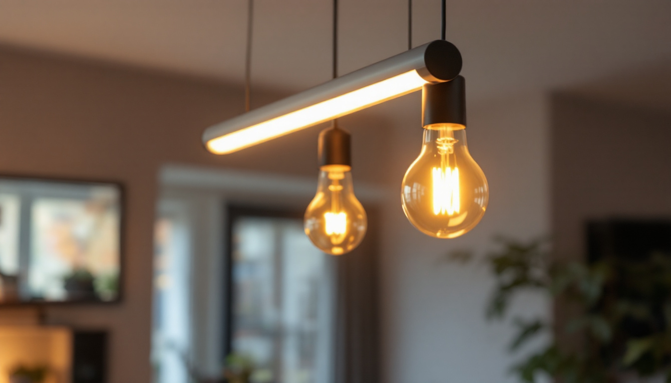 A photograph of a modern fluorescent bulb fixture in a stylish interior setting