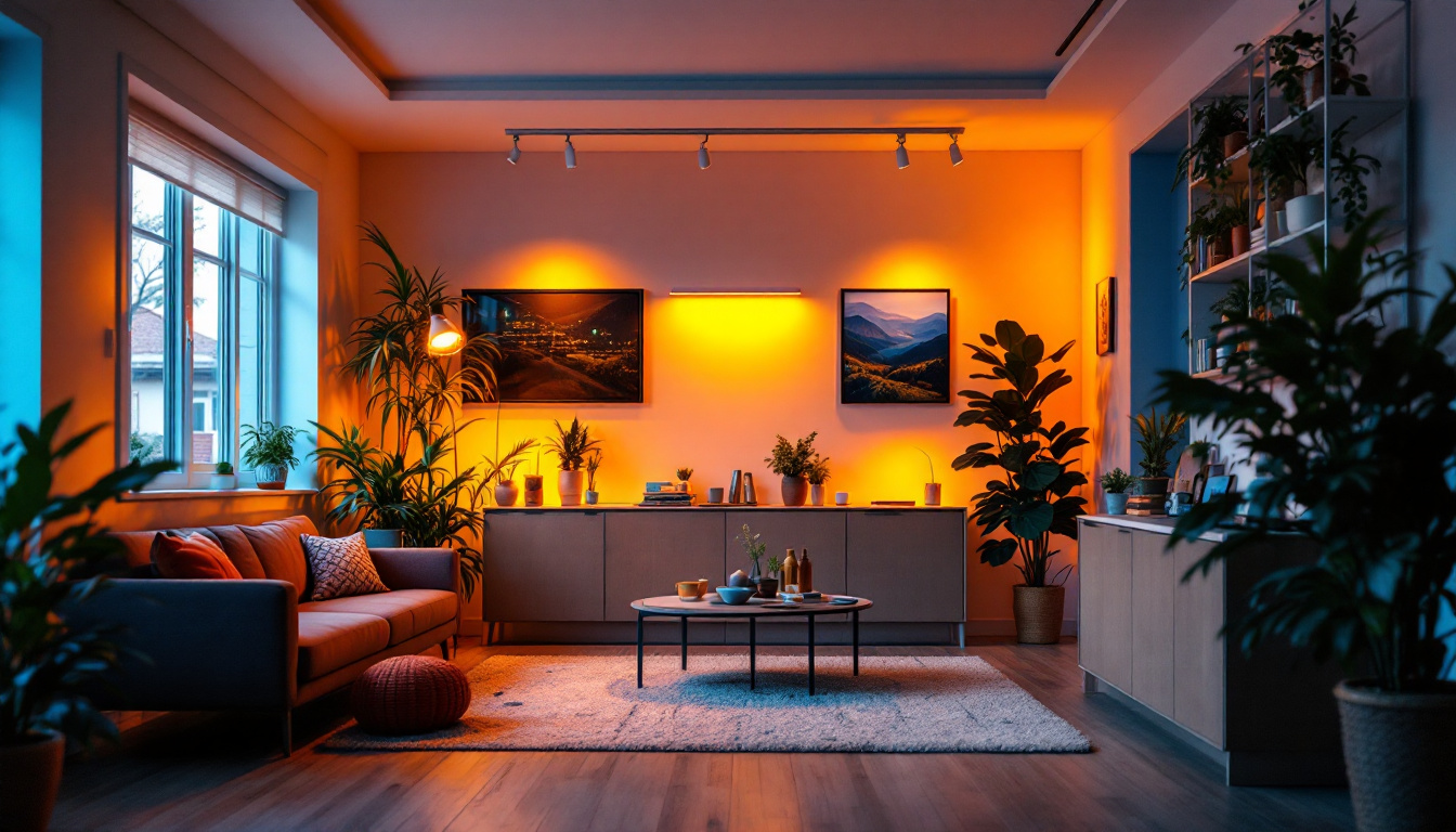 A photograph of a well-lit indoor space showcasing various lighting sources—such as natural light from windows