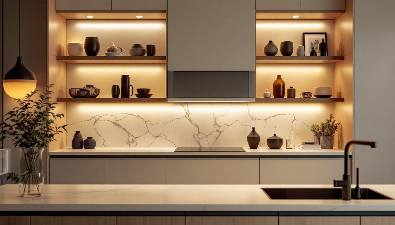 A photograph of a well-lit low voltage cabinet showcasing various lighting options